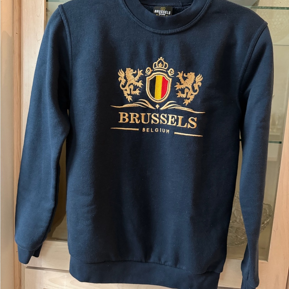 Brussels Navy and Gold Emblem Crewneck Sweater